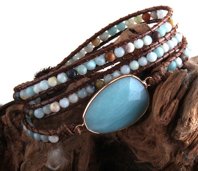 RH Fashion Handma Bohemian Jewelry Boho Bracelet Mixed Natural Stones Charm 5 Strands Wrap Bracelets Gift DropShipping