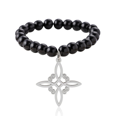 Stainless Steel Witch Irish Knot Charm Beaded Bracelet Black Celtic Knot Elastic Bracelets