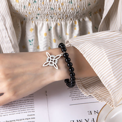 Stainless Steel Witch Irish Knot Charm Beaded Bracelet Black Celtic Knot Elastic Bracelets