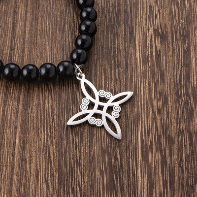 Stainless Steel Witch Irish Knot Charm Beaded Bracelet Black Celtic Knot Elastic Bracelets