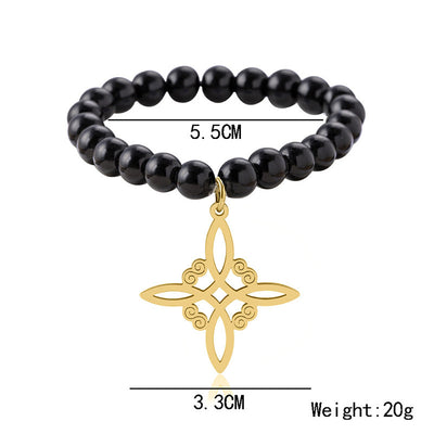 Stainless Steel Witch Irish Knot Charm Beaded Bracelet Black Celtic Knot Elastic Bracelets